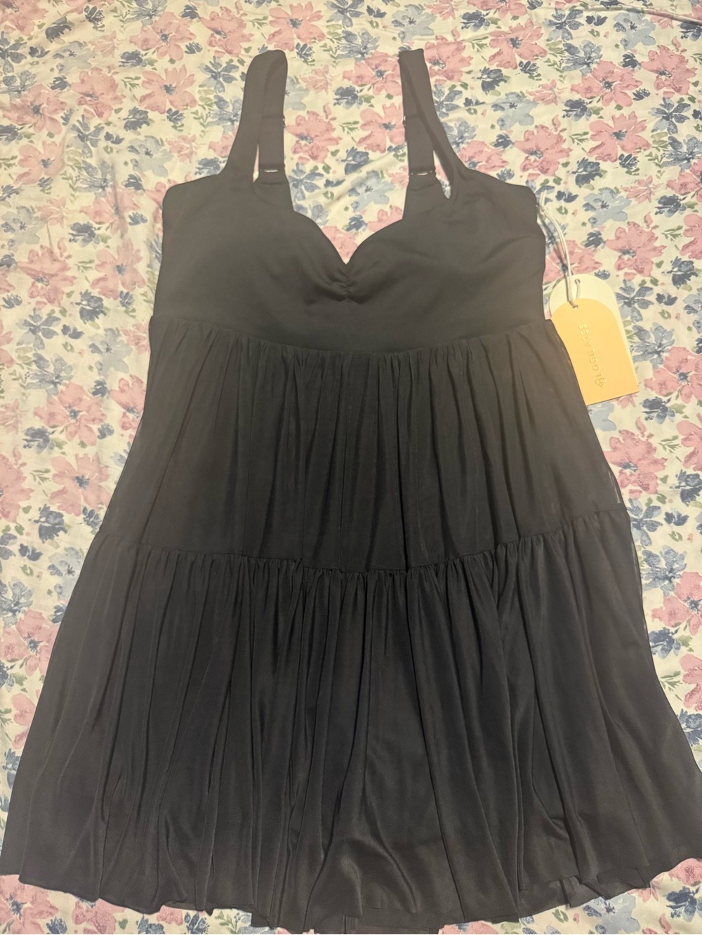 Black Tiered Mini Dress with Sweetheart Bodice